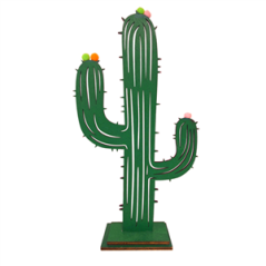 Cactus sur pied en bois pompons 16 x 30 cm