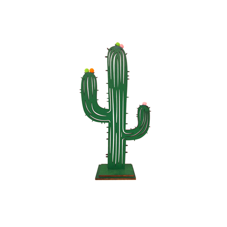 Cactus sur pied en bois pompons 16 x 30 cm