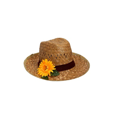 Chapeau de campagne en paille et fleur de tournesol - Taille adulte