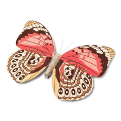 Papillon en bois marron et corail sur pince - 18cm