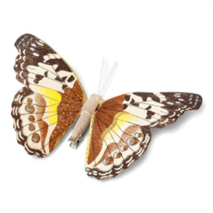 Papillon en bois chocolat et jaune sur pince - 18cm