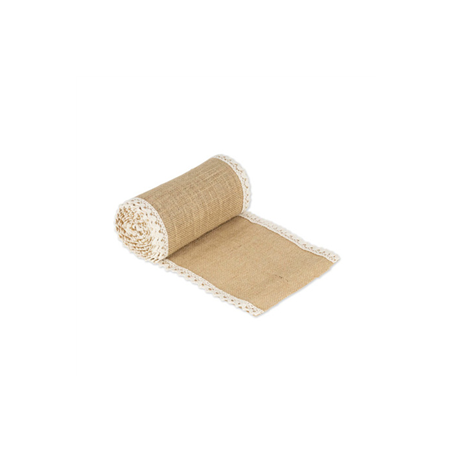 Chemin de table en jute et galon dentelle 20cm x 5m