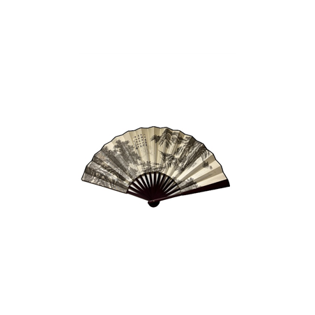 Éventail chinois noir et blanc - papier/bois - Diam. 60cm