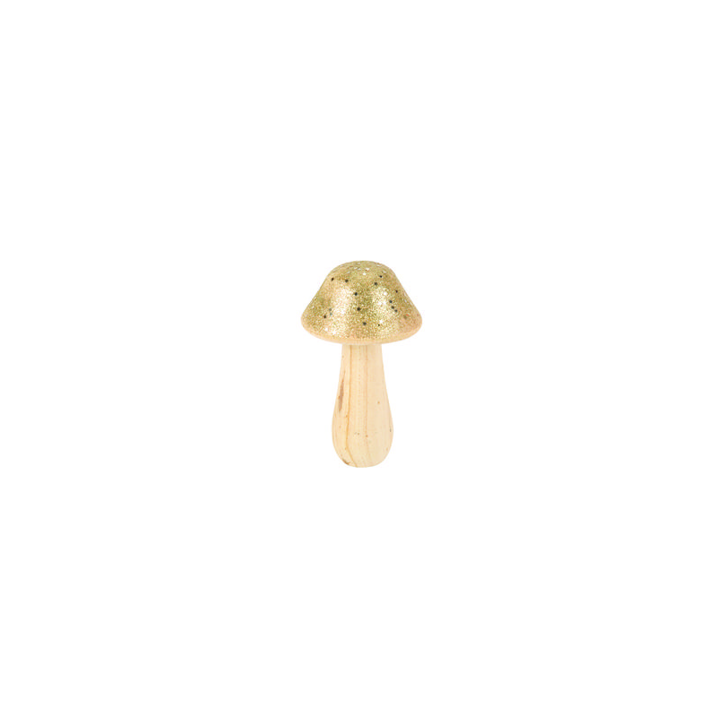 Champignon en bois et paillettes Or 7,5 x 13cm