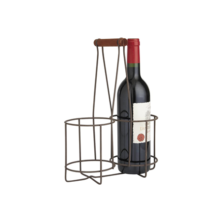 Porte-bouteilles en métal vieilli et bois 22 x 11 x 31cm