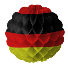 Boule festonnée rouge/jaune/noir - papier - Diam. 25cm