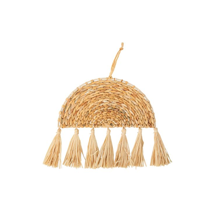 Arc en ciel pompons osier et raphia - 26 x 28cm