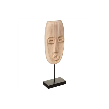 Masque Africain sur socle en Bois  et  métal L. 14,7 x l. 8 x H. 47 cm