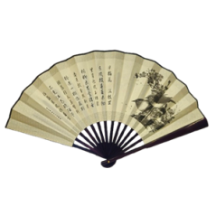 Éventail chinois noir et blanc - papier/bois - 60 x 32cm