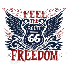 Drapeau Route 66 Feel the FREEDOM - tissu - 90 x 150cm