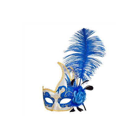 Masque loup Venise à plumes -  tissu et paillettes - 36 cm / 4 couleurs ass.