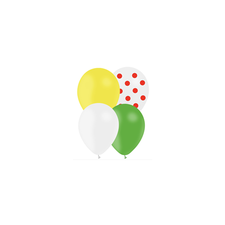 Lot de 12 Ballons Course cycliste 29cm (jaune, vert, blanc à pois rouge, blanc)