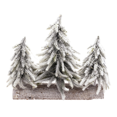 Sapins enneigés sur socle bois 32 x 8 x 27cm