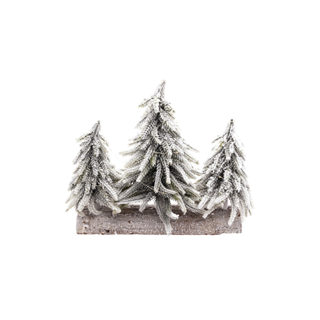 Sapins enneigés sur socle bois 32 x 8 x 27cm