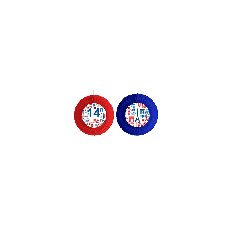 Lot de 2 éventails 14 Juillet - bleu blanc rouge / 50 cm
