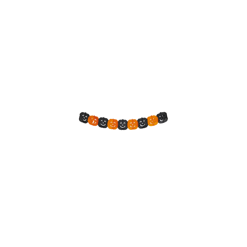 Guirlande de citrouille en papier orange et noir - Long. 300cm