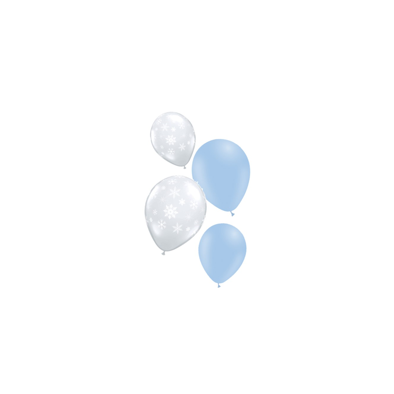 Ballons FLOCONS x 8 (4 étoiles argent - 4 unis bleus) - Diam 29cm