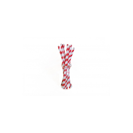 Lot de 10 pailles à chevrons rouges papier - 20cm