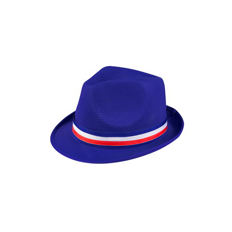 Chapeau supporter bleu avec ruban tricolore - polyester - Taille adulte