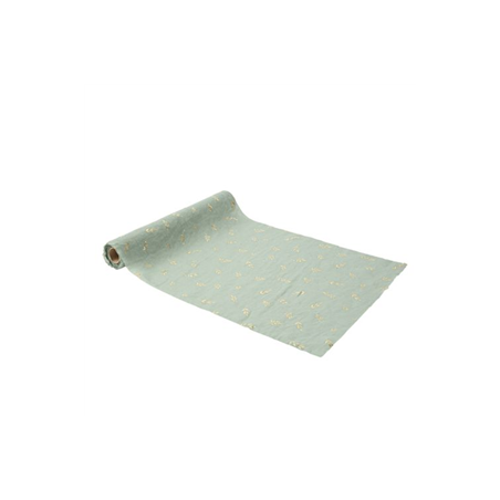 Chemin de table mousseline Vert Sauge et imprimés Or 28cm x 5m
