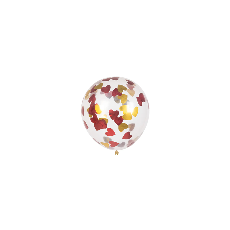 Lot de 5 Ballons de confettis en latex cœurs rouge/or Diam. 30cm