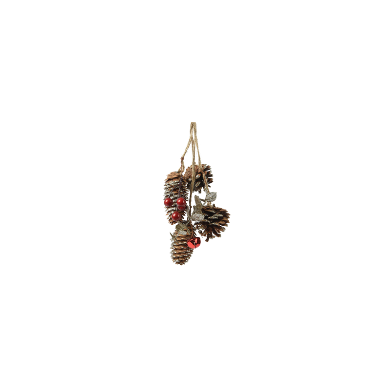 Suspension de pommes de pin, baie et clochette - Haut. 25cm