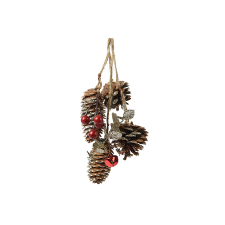 Suspension de pommes de pin, baie et clochette - Haut. 25cm