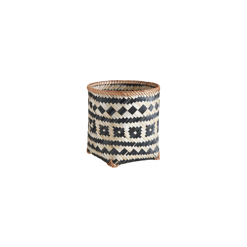 Panière ronde noire et bambou 20 x 24cm