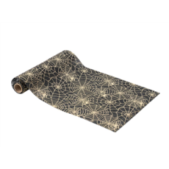 Chemin de table toile d'araignées intissé noir et or 28cm x 3m