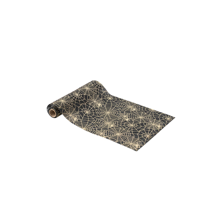 Chemin de table toile d'araignées intissé noir et or 28cm x 3m