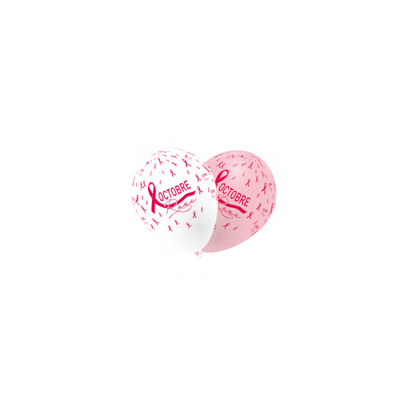 8 Ballons Ruban Octobre Rose en latex 30 cm
