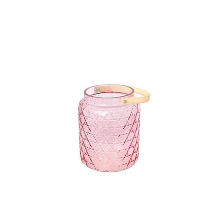 Photophore en verre rose pastel avec anse - 18 x 26.7cm